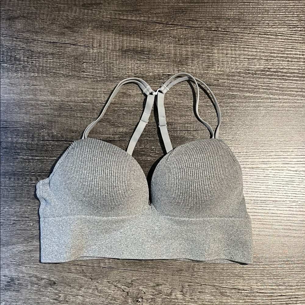 Seamless Ribbed Light Gray Padded Bralette